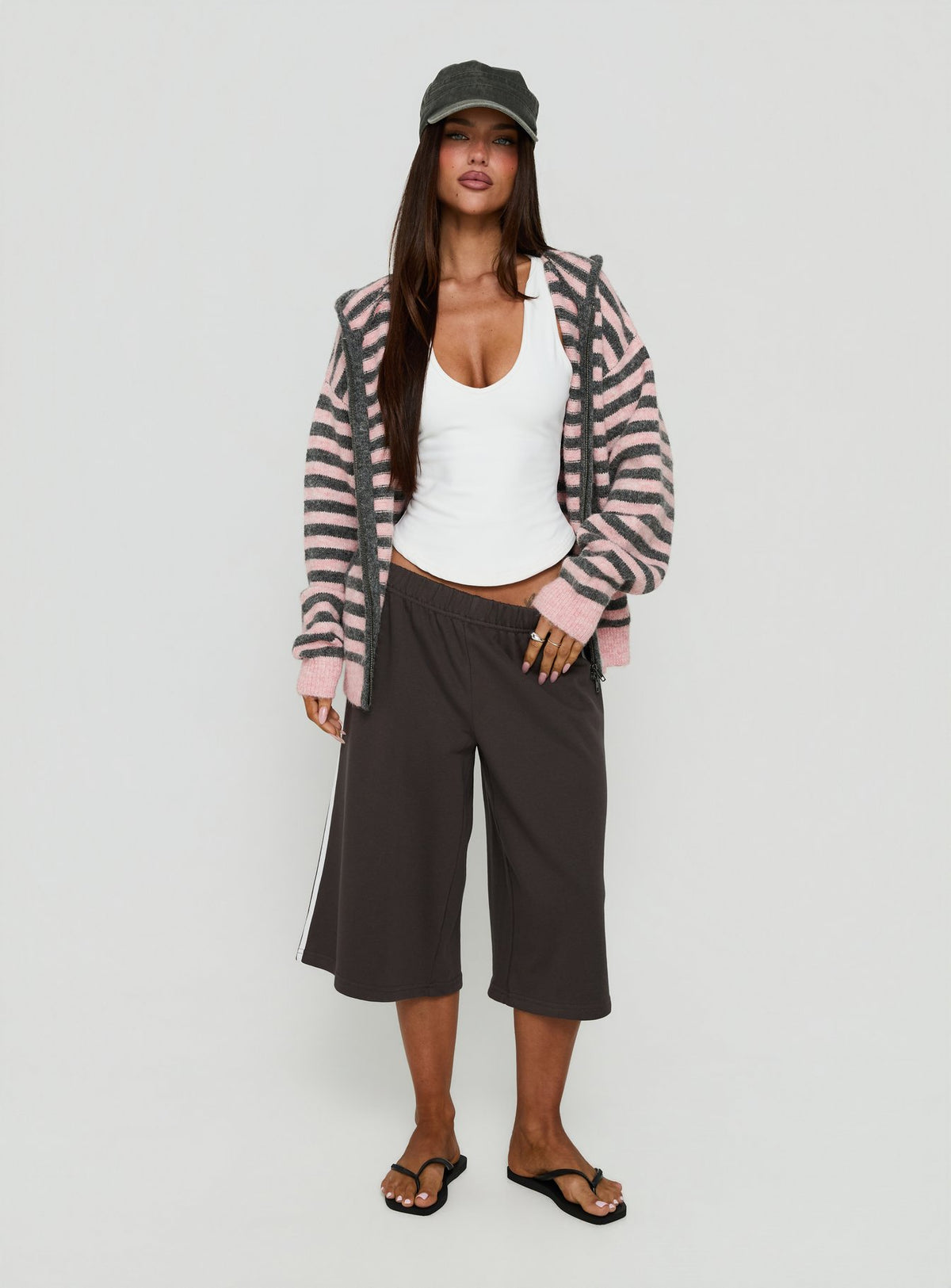 Aubry Oversized True Knit Hoodie Pink Stripe