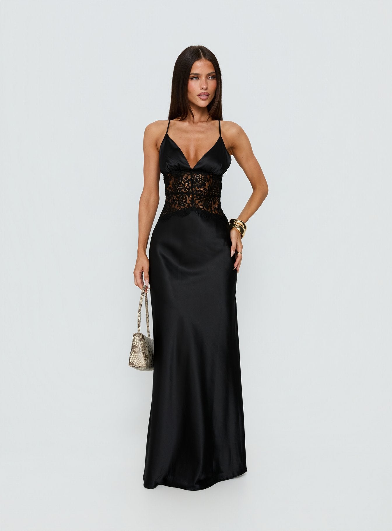 Klairee Halter Lace Maxi Dress Black