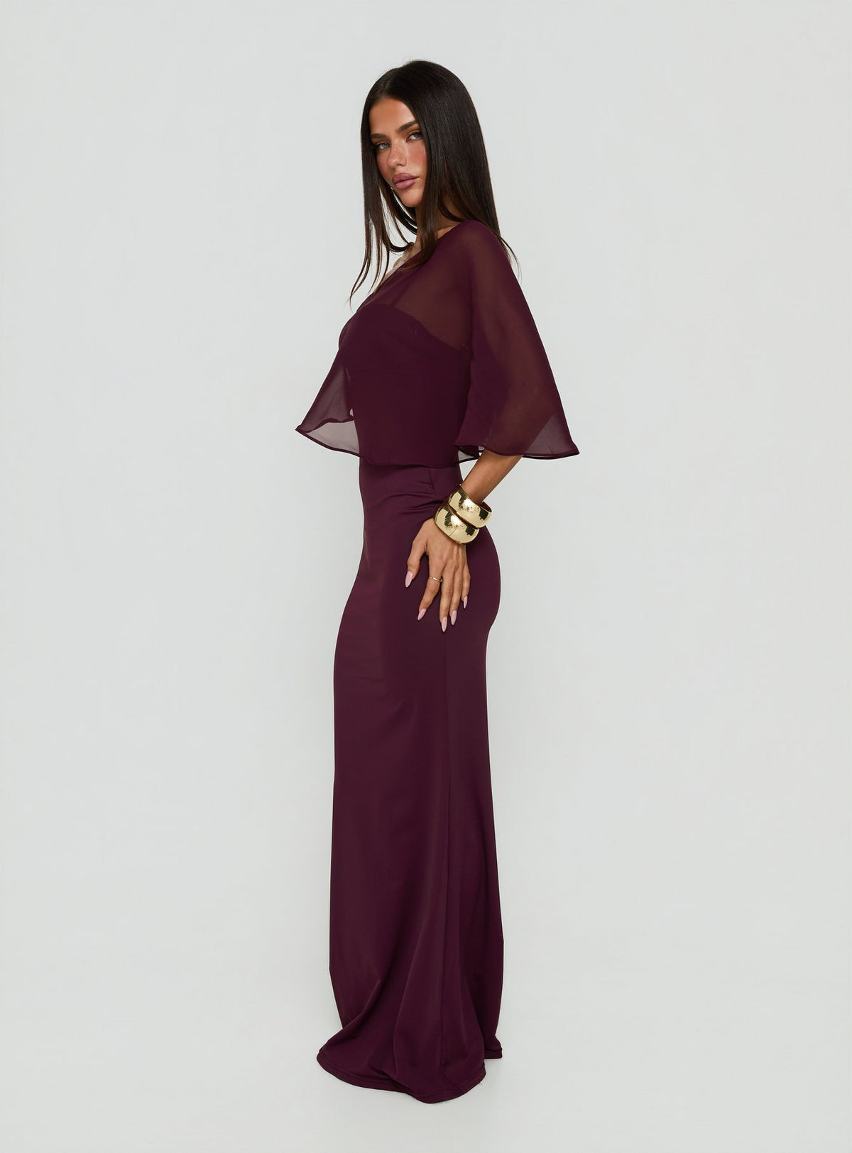 Isebella Sheer Poncho Maxi Dress Mulberry