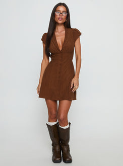 Magdalene Corduroy Button Down Mini Dress Chocolate