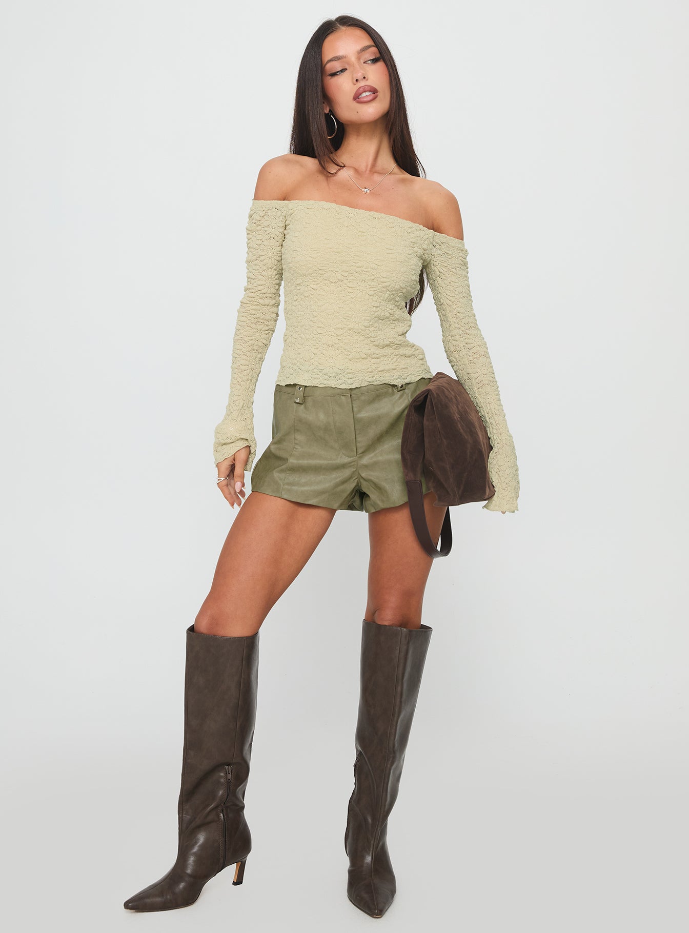 Kenickie Stud Micro Shorts Khaki