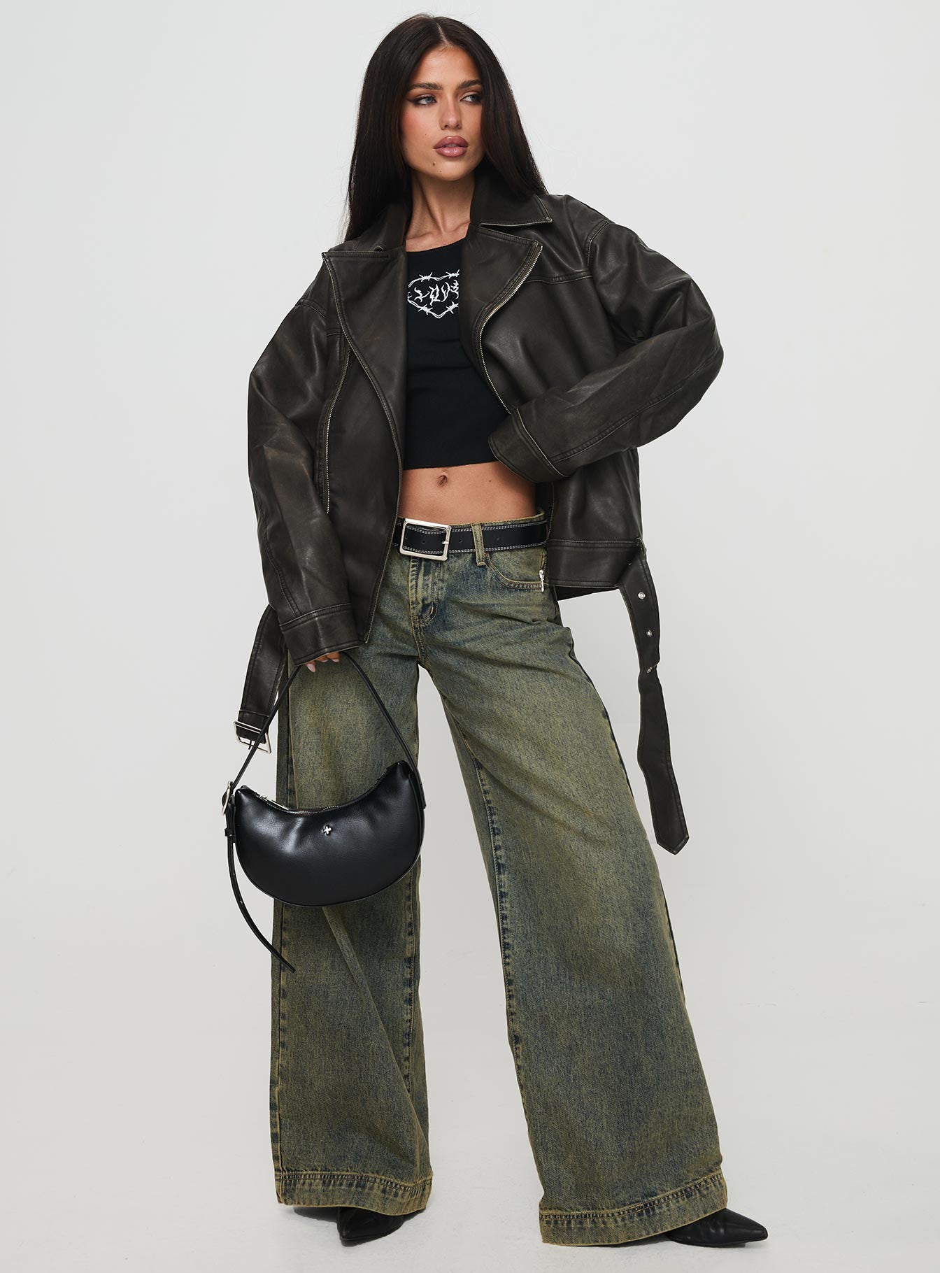 Aldrich Oversized Boyfriend Biker Jacket Washed Grey | Princess Polly