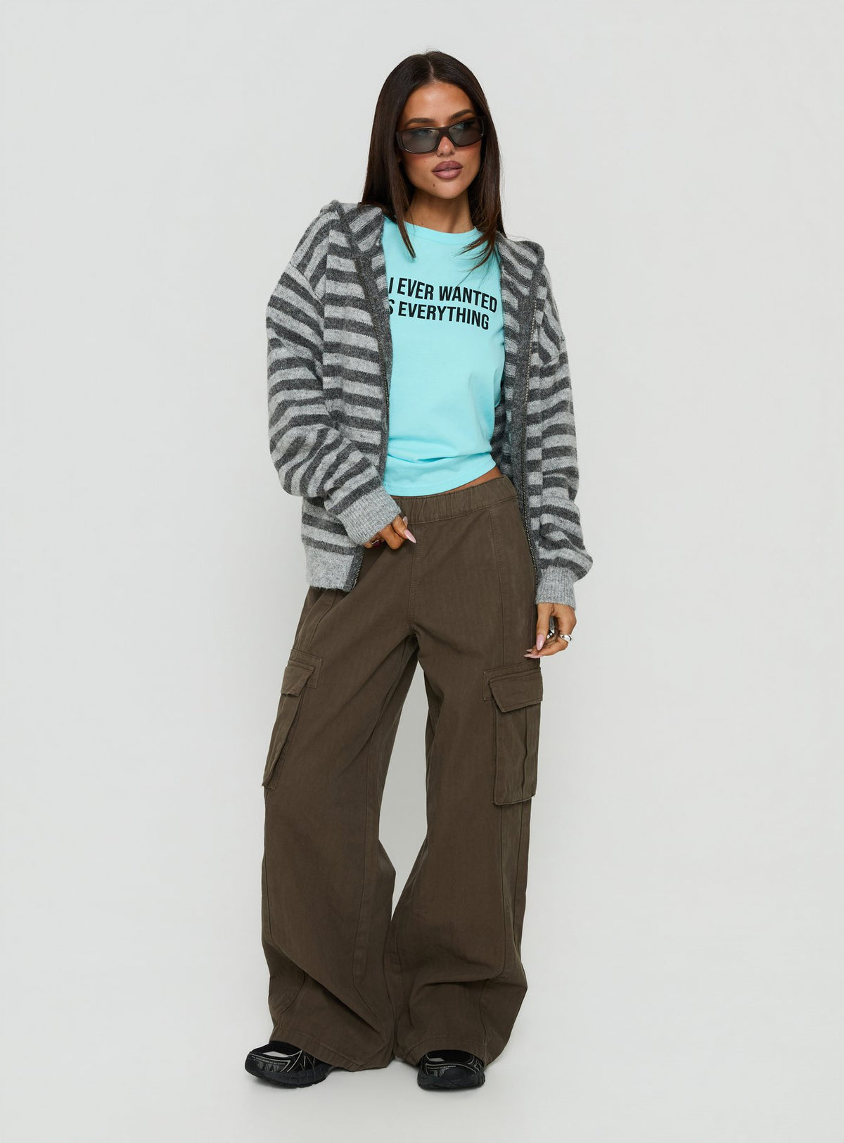 Aubry Oversized True Knit Hoodie Grey Stripe