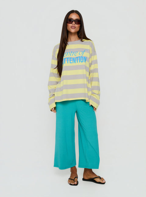 Centre Of Attention Oversized Graphic Long Sleeve Top Yellow / Grey Stripe