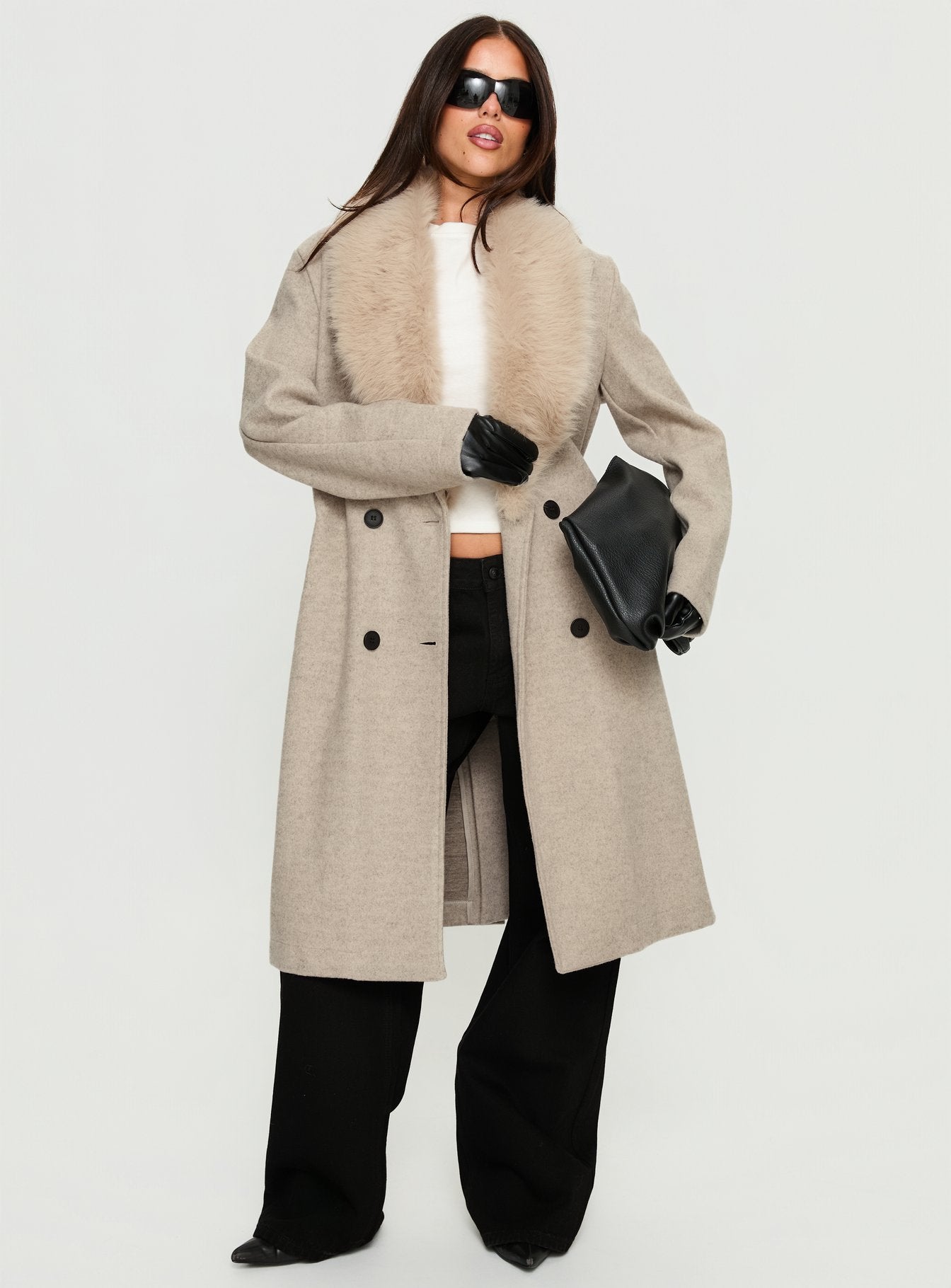 Hallyn Faux Fur Collar Coat Beige