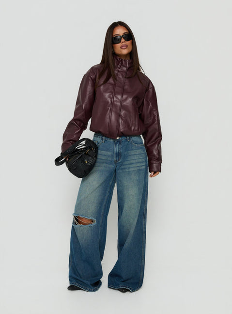 Ramos Low Rise Wide Leg Distressed Jeans Dark Indigo
