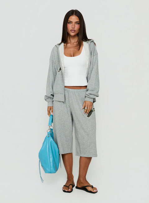 Chelzie Zip Through Graphic Hoodie Grey Marle / Camo