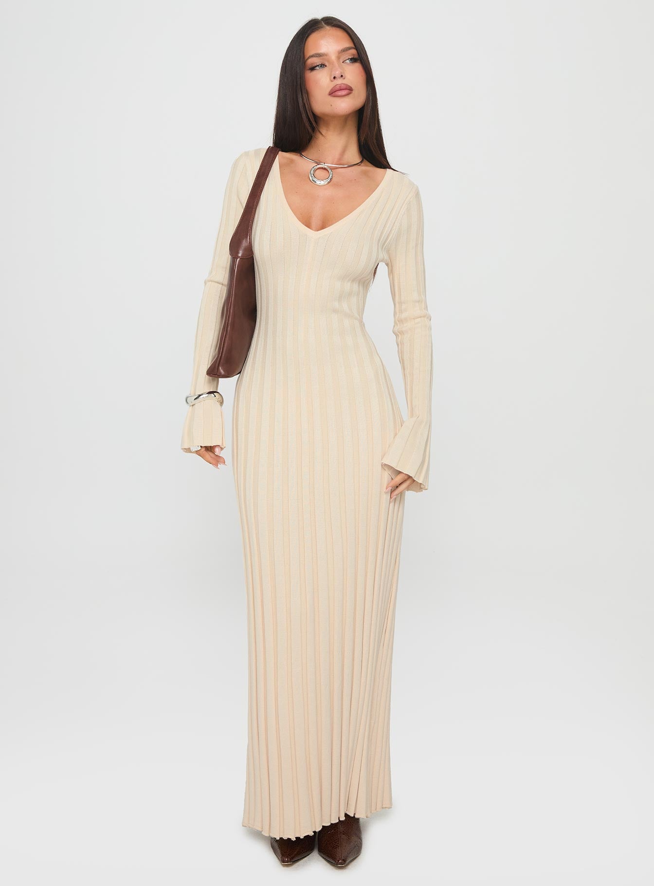 Gratuita Long Sleeve Rib Maxi Dress | Cream | Womens | Princess Polly Gratuita Long Sleeve Rib Maxi Dress | Cream | Womens | Princess Polly