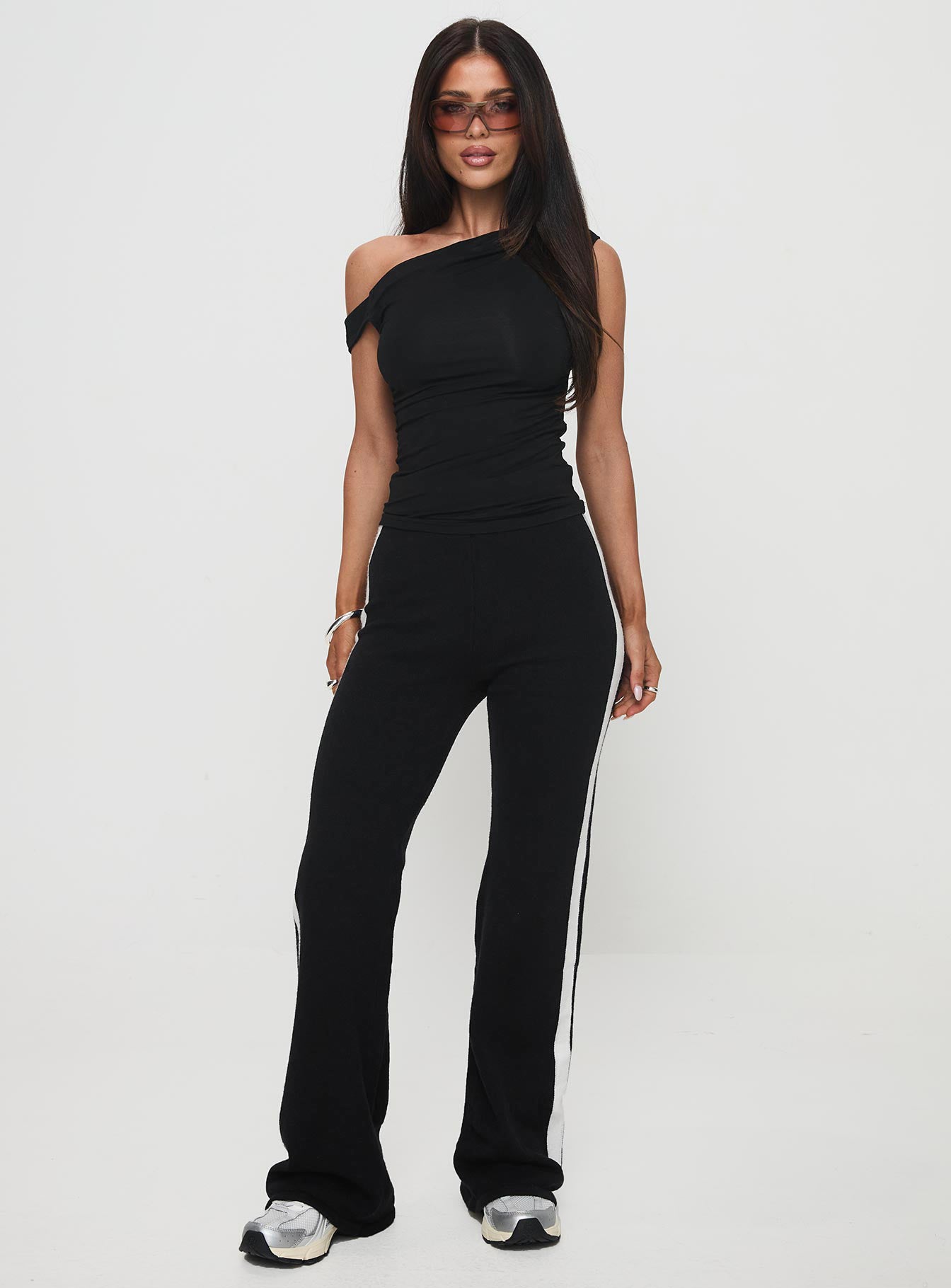 front view of model wearing Princess Polly Pastina Pants Black High Waisted Pants 