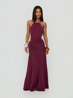 Tykaia Low Back Halter Maxi Dress Berry