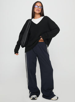 front view of model wearing Princess Polly Stay The Night V Neck Knit Sweater Black 