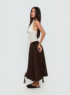 Persuasion Tie Side Midi Skirt Chocolate