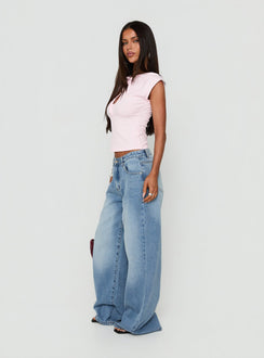 Designed with Lokura Low Rise Super Baggy Jeans Vintage Mid Blue Wash womens-jeans side view of model wearing Princess Polly
