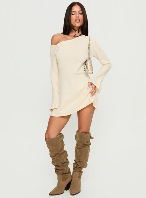 Jaede Off Shoulder Knit Mini Dress M | L | Cream | Womens | Princess Polly