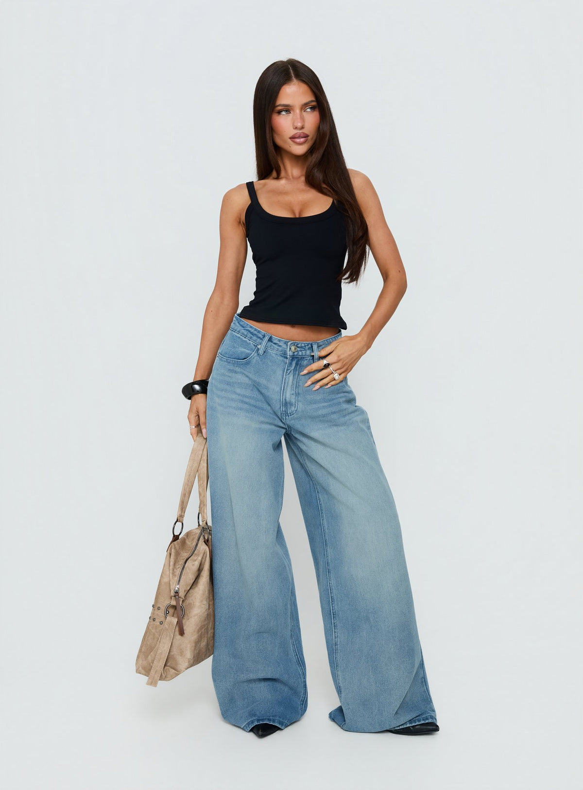 Naylor Mid Rise Wide Leg Jeans Light Wash Denim Light Blue Wash Tall