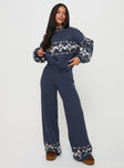 front view of model wearing Princess Polly Alpine Sweater Navy / Cream Long 