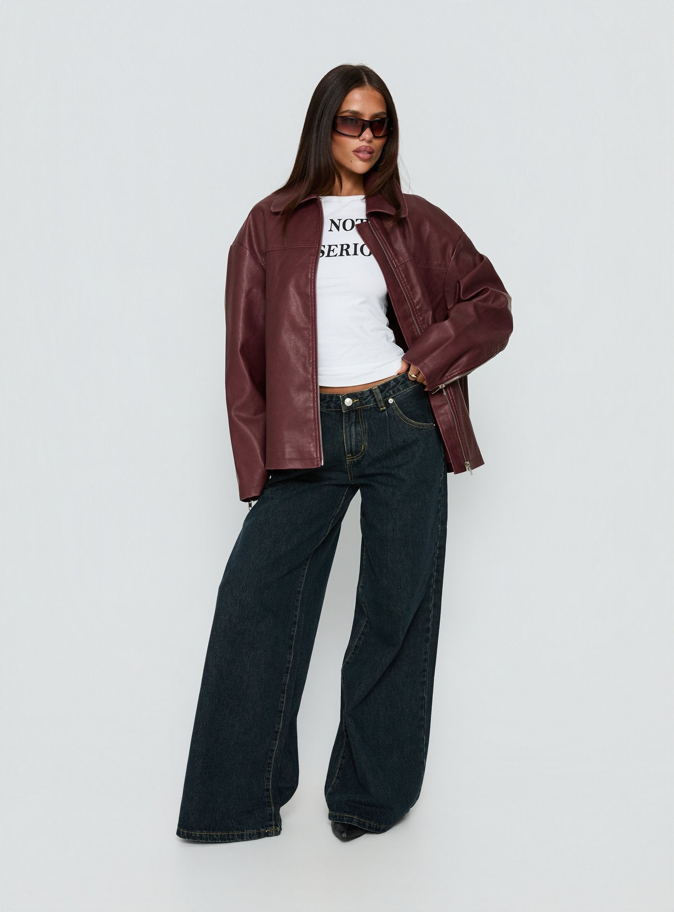 Napoleon Faux Leather Jacket Burgundy