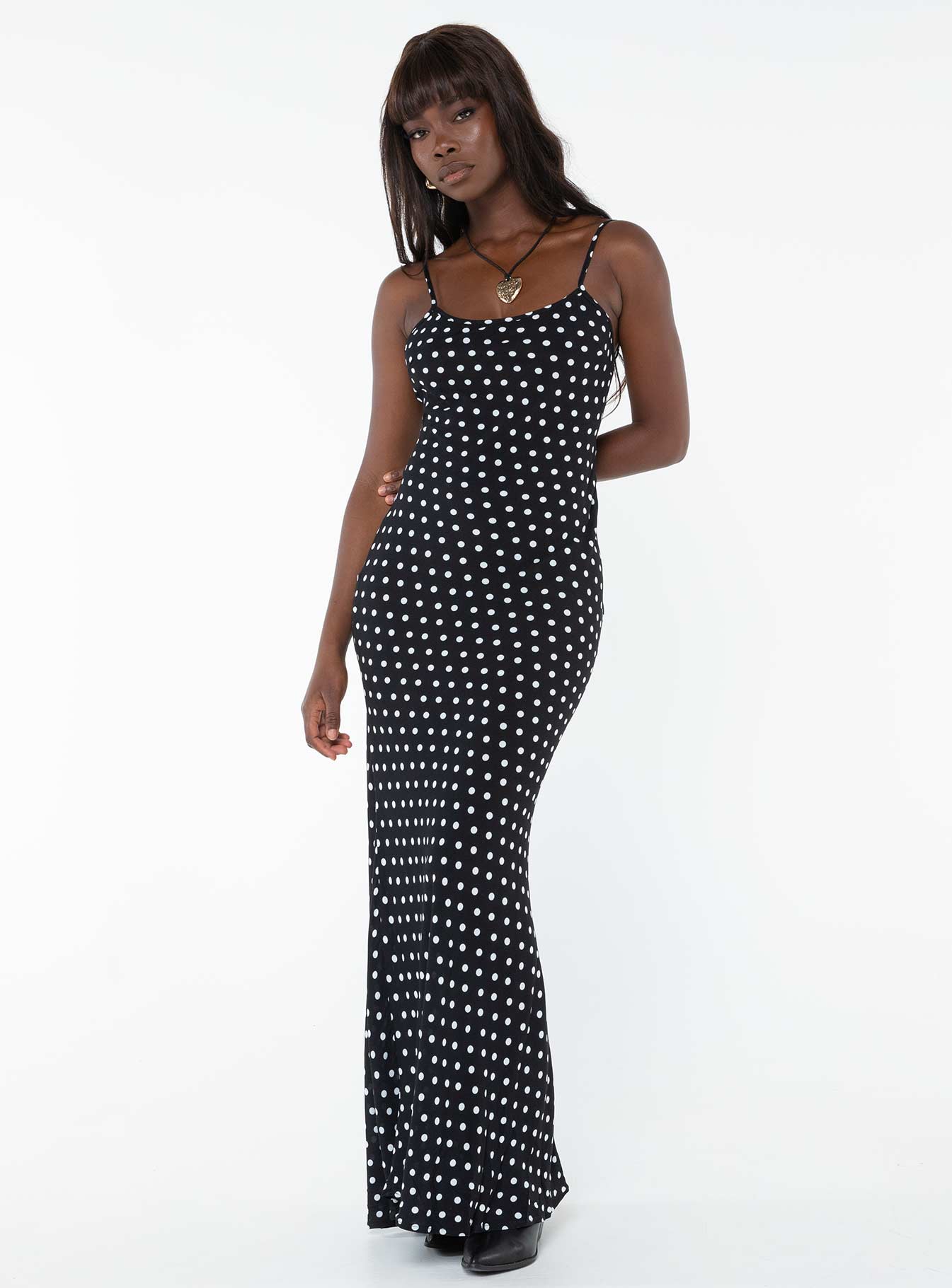 product Princess Polly Crew Neck  Luncheon Maxi Dress Black Polka Dot