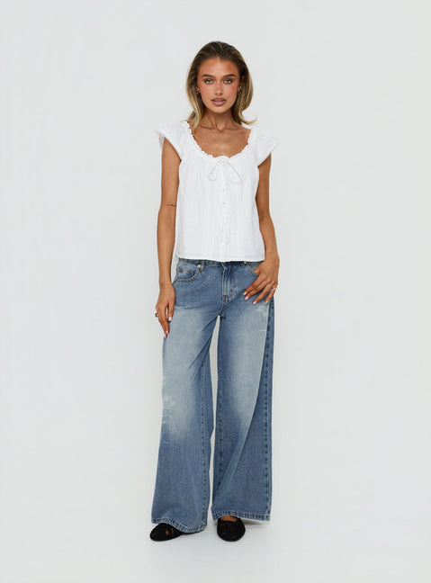 Johnni Floral Printed Low Rise Jeans Mid Wash