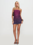 front view of model wearing Princess Polly Micah Mini Dress Purple Multi Straight Neck 