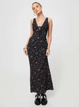 Front view of model wearing  front Princess Polly Asymmetric Neckline  Marlita Maxi Dress Black