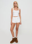 front view of model wearing Princess Polly Take On Me Rib Short White High Waisted Shorts 