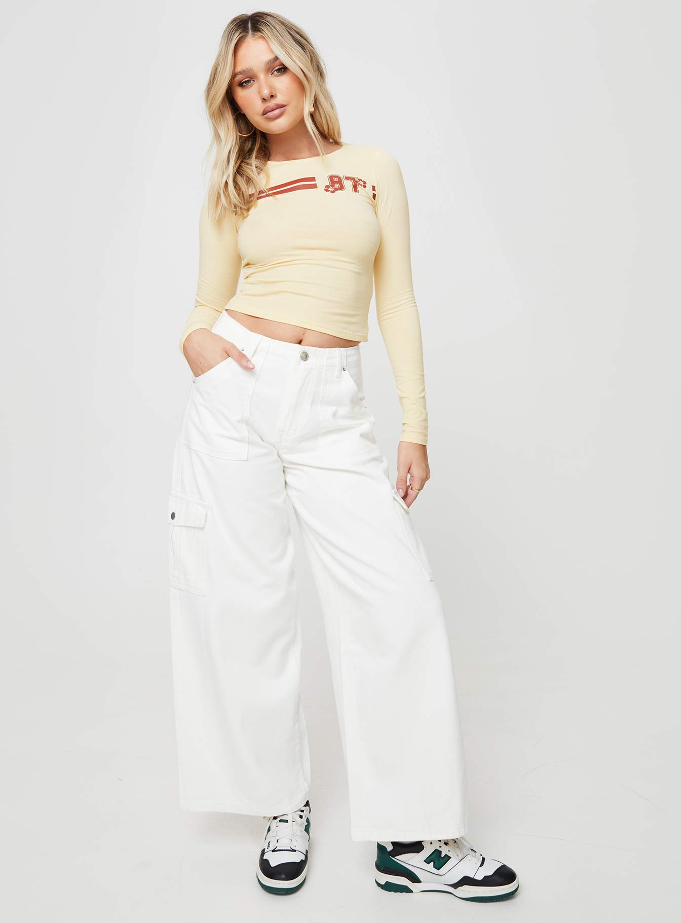 product Princess Polly Mid Rise  Adrianne Wide Leg Cargo Jeans White
