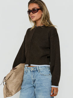 Amandi Zip Through Knit Sweater Chocolate / Blue