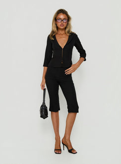 Aaira 3/4 Sleeve Cinched Waist Collared Shirt Black