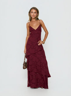 Lyricah Tiered Tie Back Maxi Dress Burgundy Petite
