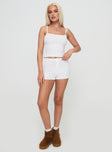 front view of model wearing Princess Polly Take On Me Rib Top White Sleeveless Square Neck 