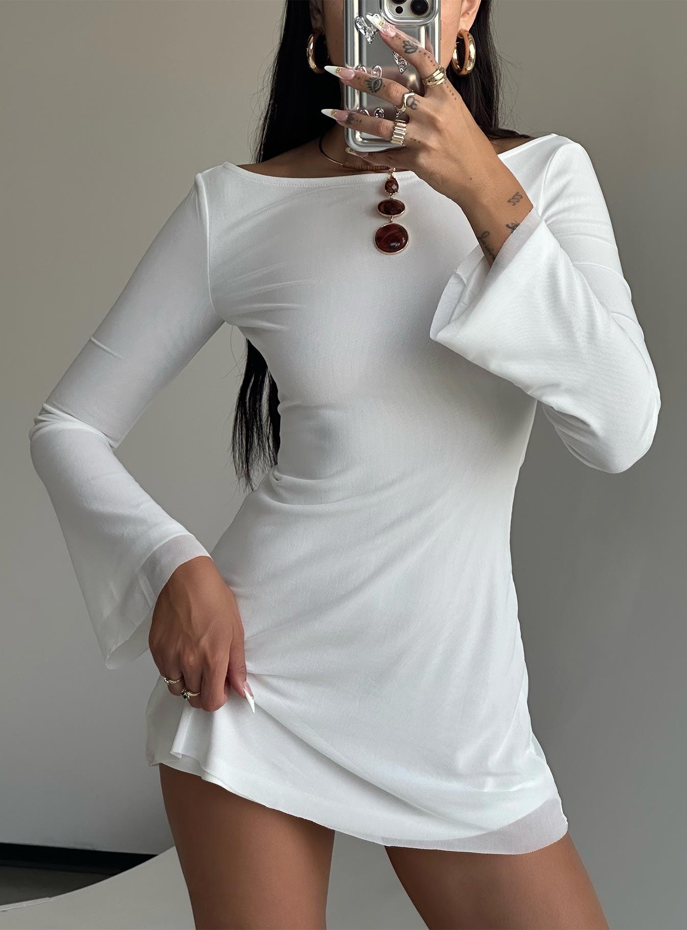 Lukea long sleeve mini dress white