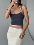 Front view of model wearing  front Princess Polly Sleeveless Square Neck  Premier Layered Tank Top Slate