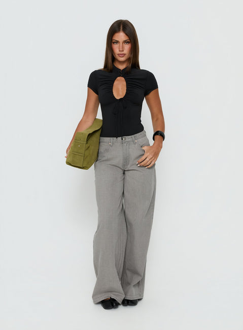 Styled Naylor Mid Rise Wide Leg Jeans Light Grey Wash in womens-jeans front view of model wearing Princess Polly