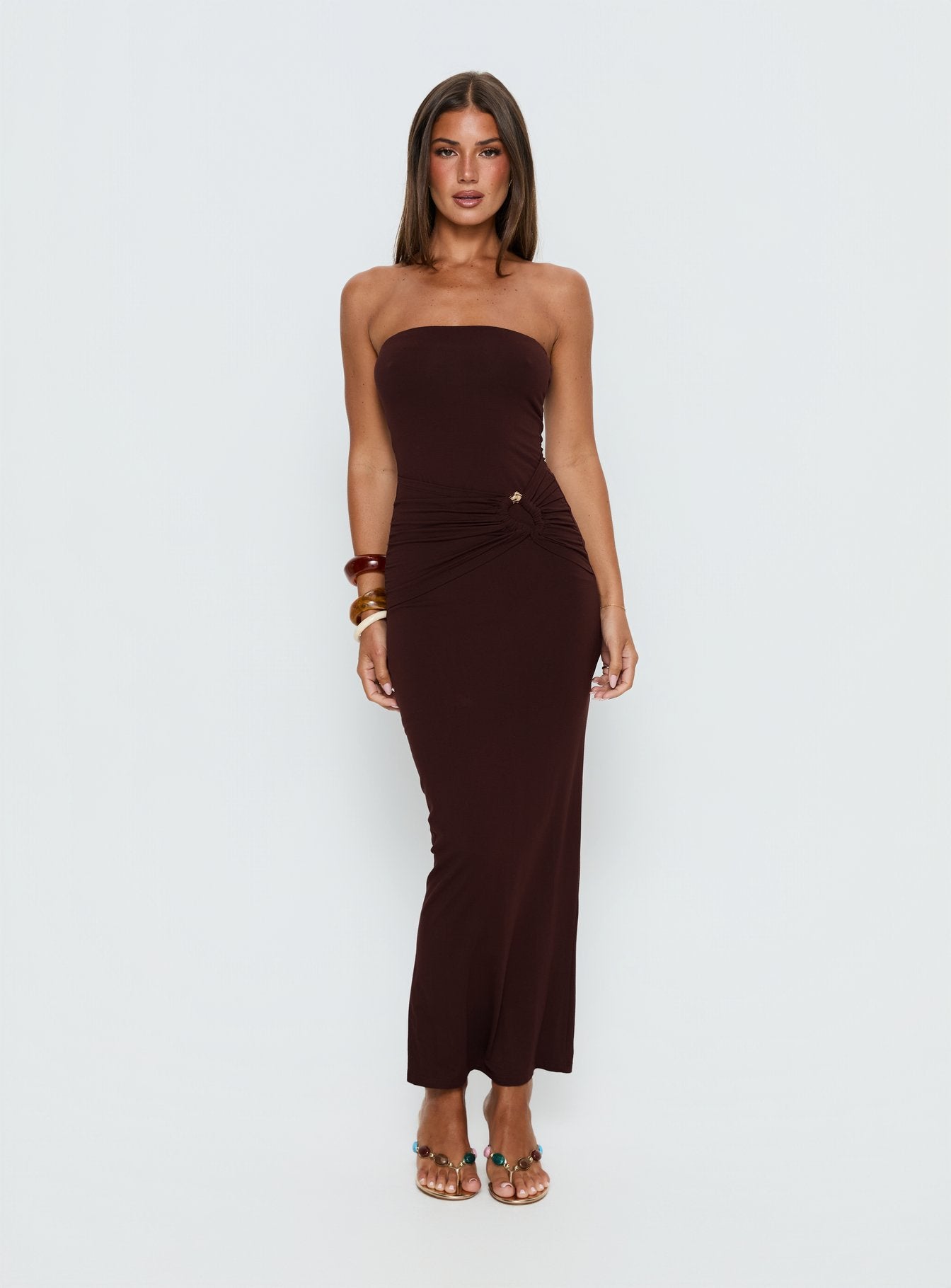 Signature Move Strapless Maxi Dress Chocolate Brown | Princess Polly Signature Move Strapless Maxi Dress Chocolate Brown | Princess Polly