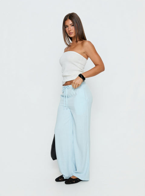side view of model wearing Princess Polly Parklea Pants Icy Blue High Rise Pants 