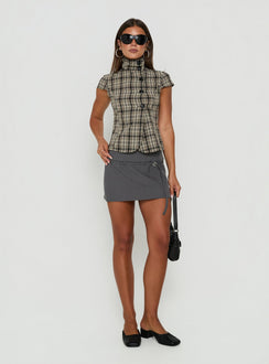 Maxina High Neck Button Up Top Check