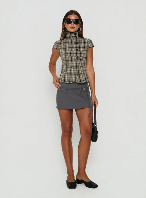 Maxina High Neck Button Up Top Check