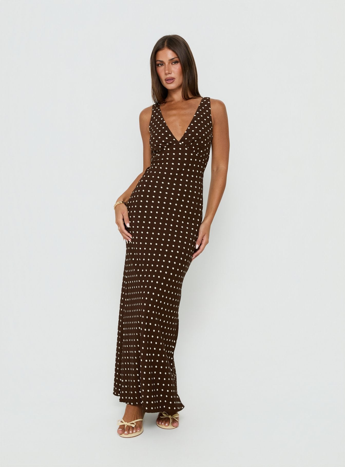 Nellie Maxi Dress | Brown Polka Dot | Womens