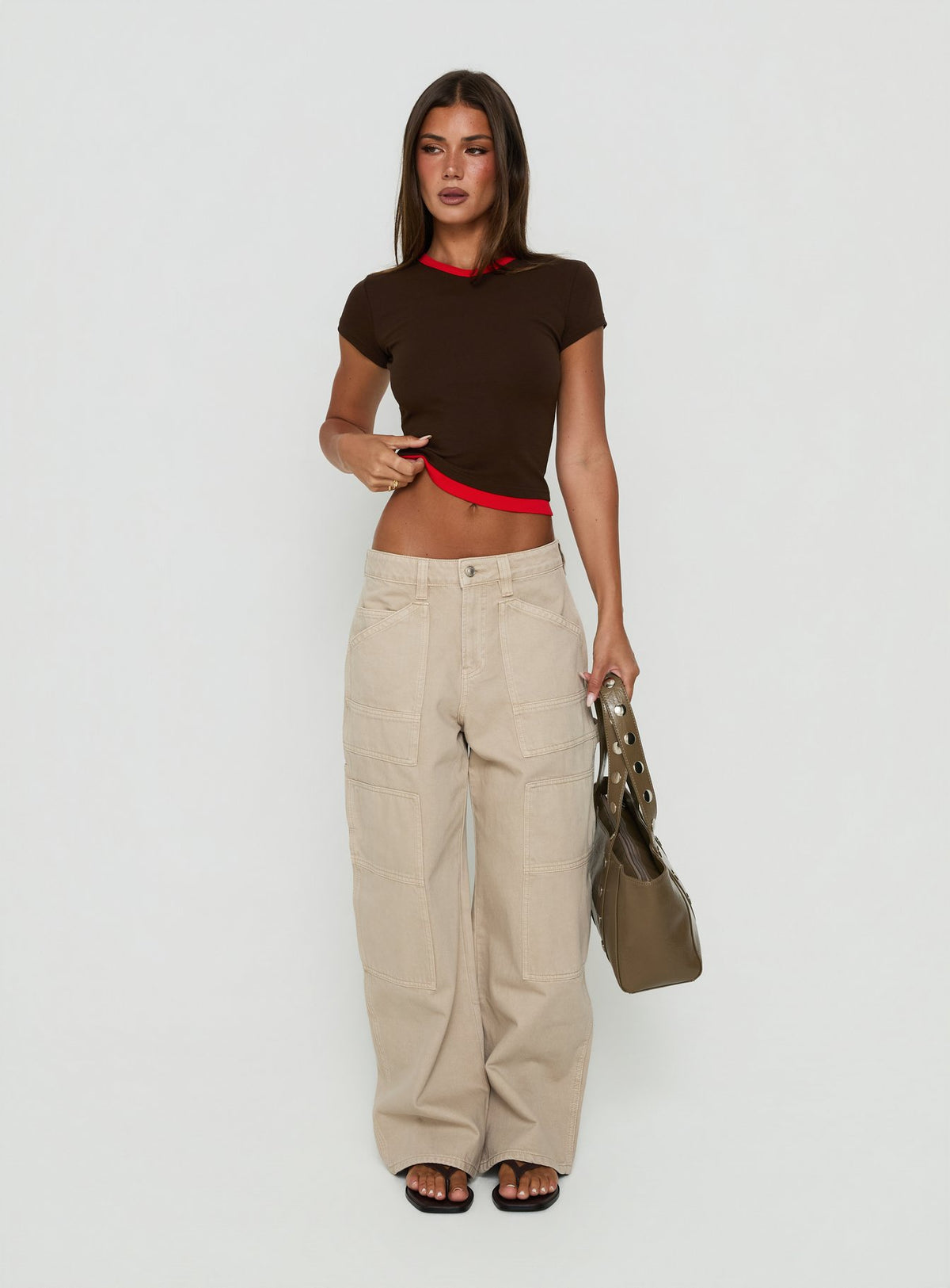 Journee High V Spliced Tee Chocolate / Red