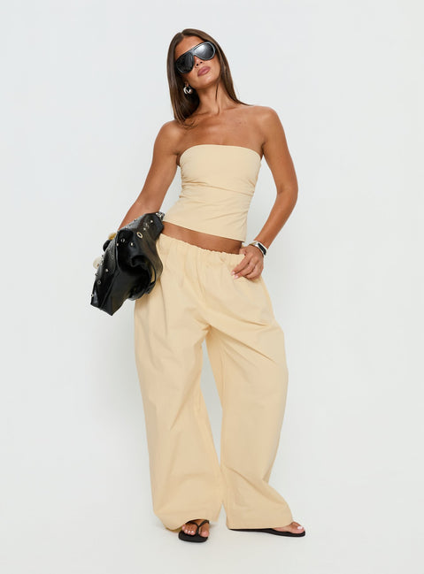 front view of model wearing Princess Polly Tidekiss Pants Lemontini Mid Rise Pants 