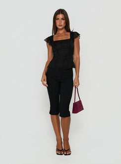 Kaelira Square Neck Frill Short Sleeve Top Black