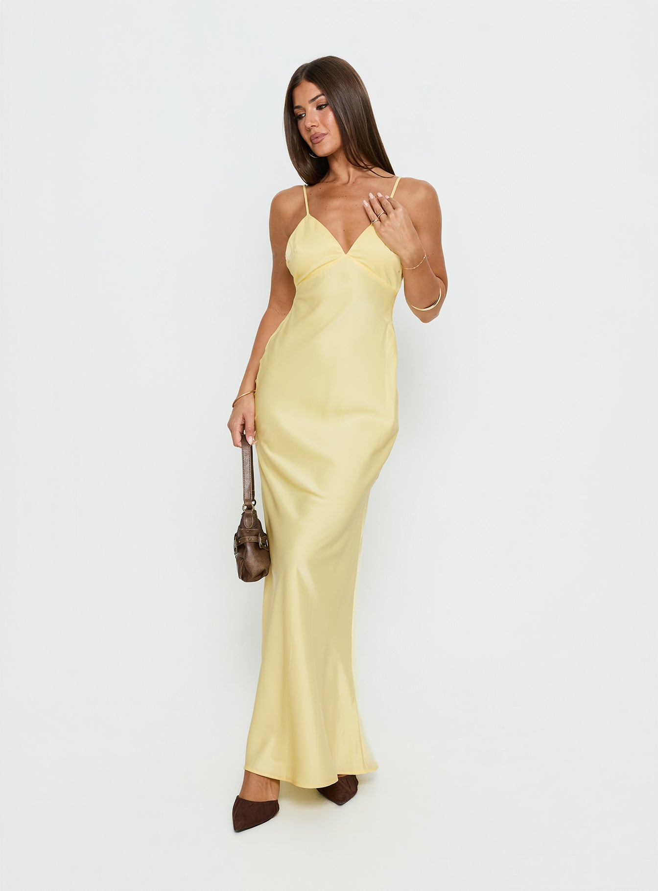 Flip A Switch Satin Lace Slip Maxi Dress Butter