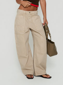Mistree Mid Rise Baggy Cargo Jeans Taupe