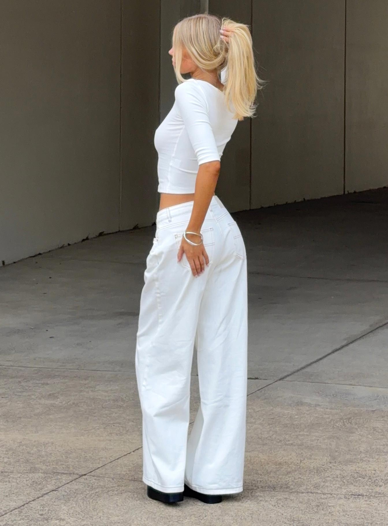 Naylor Mid Rise Wide Leg Jeans Cream Tall