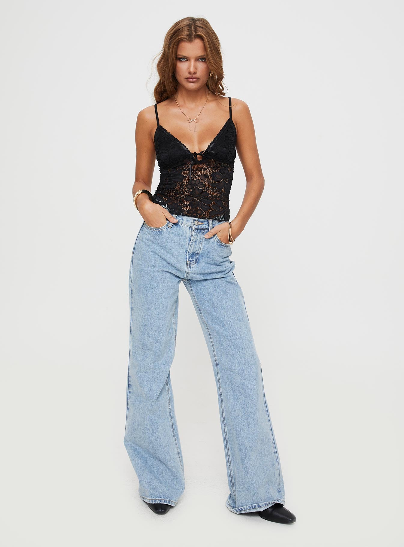 product Princess Polly Sleeveless Plunger  Manski Lace Top Black