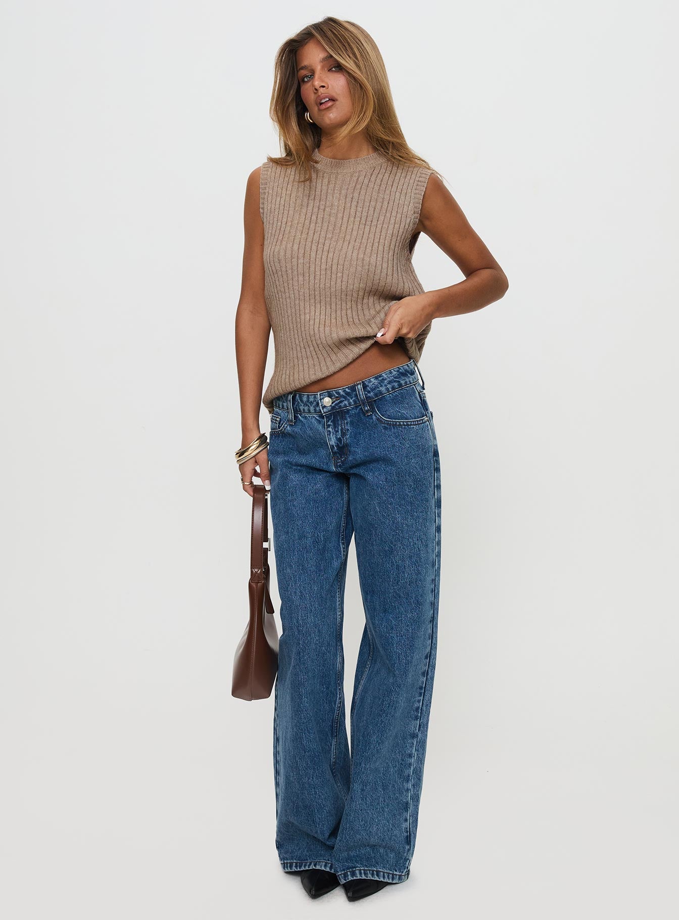 Jessabell Rib Sleeveless Top Mocha | Princess Polly