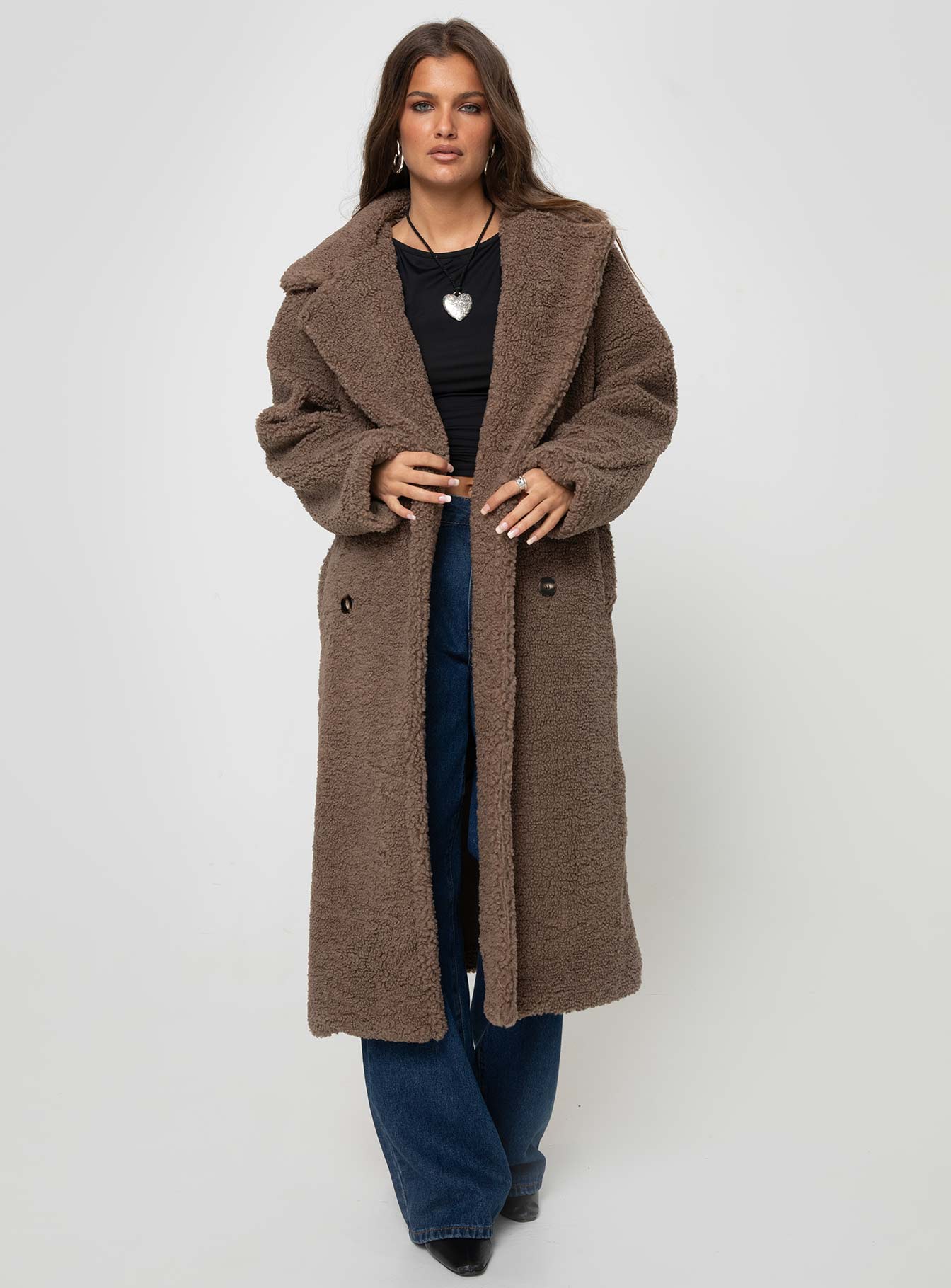 Teddy coat Lapel collar, button fastening at front, twin hip pockets