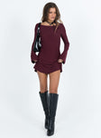 Long sleeve mini dress Mesh material Low back  Tie back fastening Slightly flared sleeves Good stretch Fully lined