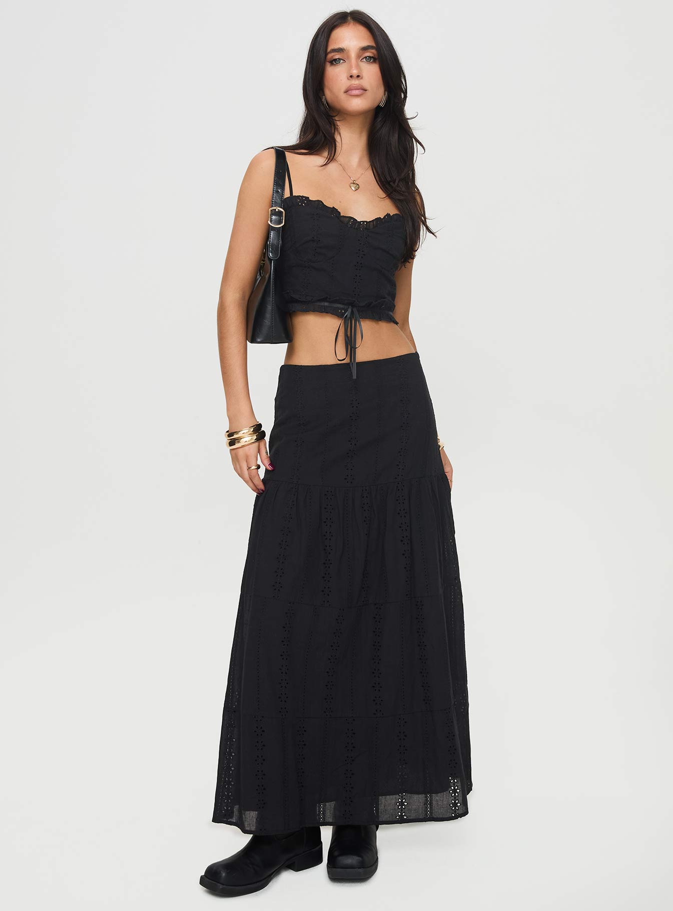 Black two piece set Crop top, adjustable shoulder straps, sweetheart neckline